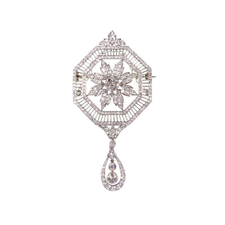 Early 20th century diamond set octagonal pendant brooch